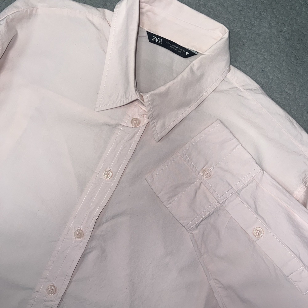 Zara Shirt Women's Sz M Light Pink Long Sleeve Made In Turkey Button Down Tops